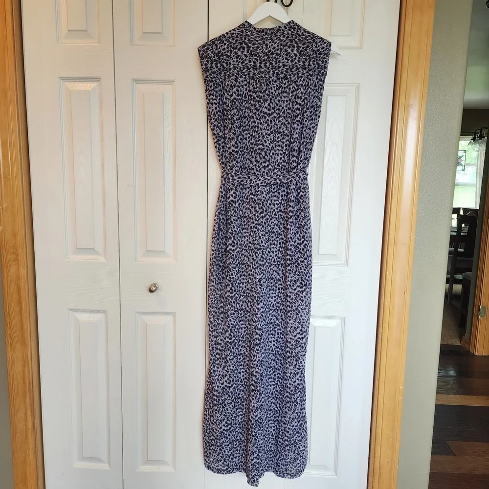 Black White MICHAEL KORS‎ Sleeveless WIDE LEG Tie Button JUMPSUIT Sz Medium